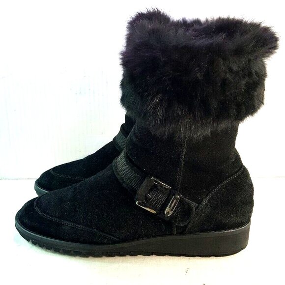 Stuart Weitzman Mid Calf Black Suede Waterproof Boots Size 7.5 - Picture 3 of 8